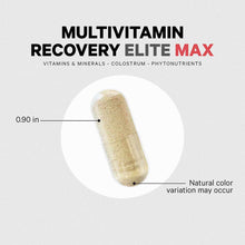 Tan-colored capsule supplement measuring 0.90 inches with product name and ingredient descriptions displayed above.