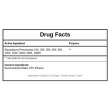 Drug Facts label for MYCO:HOMO showing active ingredient Mycoplasma Pneumoniae in multiple dilutions and inactive ingredients