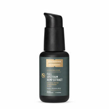 Black pump bottle with teal label containing Full Spectrum Hemp Extract CBD Nanoemulsioned liquid, 1.7 fl oz.
