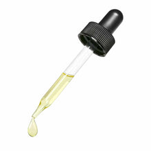 Glass dropper bottle filled with pale yellow liquid oregano oil with black rubber bulb and ribbed cap.