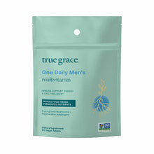 True Grace One Daily Men's multivitamin pouch containing 90 vegan tablets with whole food-based fermented nutrients.
