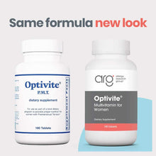 Optivite 180 tablets dietary supplement bottles showing old and new label designs by Allergy Research Group.