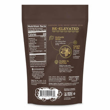 Brown Sunwarrior Organic Cacao powder pouch with nutrition facts, product information, and gold text on front and back.