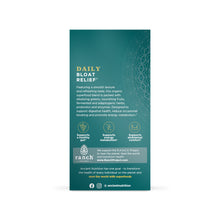 Teal box of Ancient Nutrition Daily Bloat Relief stick packs with gold text and decorative pattern.