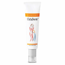 White tube of OstaDerm creme by Bezwecken with orange band and illustrated figure graphic on label.