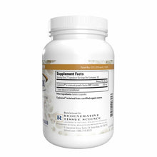 White supplement bottle with ribbed cap, tan label band, and Supplement Facts panel showing Ostinol 500mg capsules by Regener