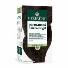 Herbatint permanent haircolor gel box in Dark Chestnut 3N shade with 170ml bottle and product information labels.