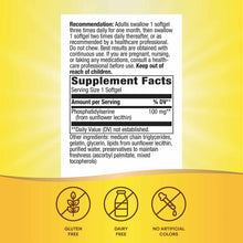 Supplement Facts label for Phosphatidyl-Serine softgels with usage instructions and ingredient list on yellow background.