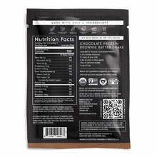 Truvani chocolate protein powder packet with nutrition facts, ingredients, and preparation instructions on black and kraft pa