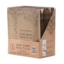 Truvani Plant Based Protein Box containing seven individual packets of Certified Organic Chocolate Peanut Butter protein powd