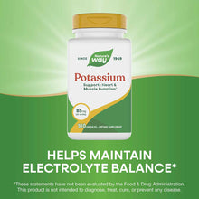 Nature's Way Potassium supplement bottle with gold cap containing 100 capsules at 85 mg per serving.