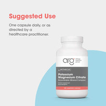 White bottle of Potassium Magnesium Citrate capsules by Allergy Research Group with gray and coral label.