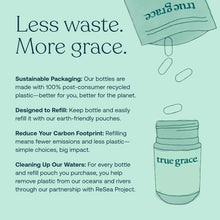 True Grace prenatal multivitamin bottle with refill pouch on mint green background showing capsules.