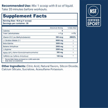 Supplement Facts label for Core Med Science Pre-Workout powder with NSF Certified Sport badge and ingredient list.