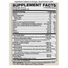 Supplement Facts label for Pro Lean Greens Drink Mix showing nutritional information, serving size, vitamins, minerals, and p