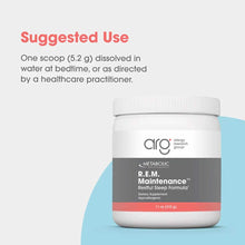 White container of R.E.M. Maintenance powder by Allergy Research Group, 11 oz, with gray and coral label.