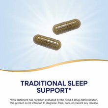 Two brown herbal supplement capsules on light blue background with gold wave design element.