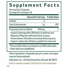 Supplement Facts label for Gaia Herbs Sleep Maintenance showing serving size, nutritional information, and herbal blend ingre