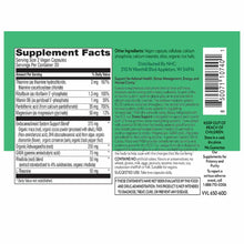 Supplement Facts label for Stress Support vegan capsules showing ingredients including thiamine, riboflavin, pantothenic acid
