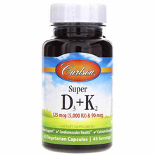 Super D3 + K2, 45 Veg Capsules, by Carlson Labs