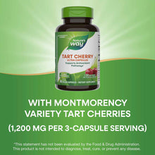 Nature's Way Tart Cherry Ultra Capsules bottle with green cap containing 90 vegan capsules on green background.