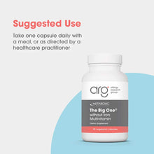 White bottle of The Big One multivitamin without iron by Allergy Research Group containing 90 vegetarian capsules.
