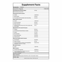 Supplement Facts label for Ther-Biotic Vital-Zymes Complete showing enzyme blend ingredients and daily values per 2-capsule s