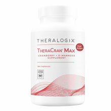 White plastic bottle of Theralogix Theracran Max cranberry and D-mannose supplement containing 180 capsules with NSF certific