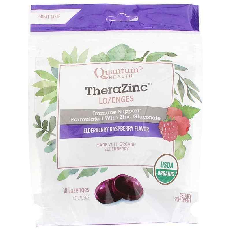 TheraZinc Lozenges Immune Support Elderberry Raspberry, Quantum