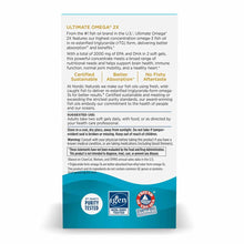 Nordic Naturals Ultimate Omega 2X bottle with white label and teal lower section displaying product information and certifica