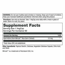 Supplement Facts label for Solaray Unlimit Spermidine showing dosage, ingredients, and usage directions.