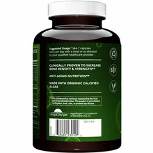 Black bottle of MRM Vegan Bone Maximizer with white cap and green label listing ingredients and usage instructions.