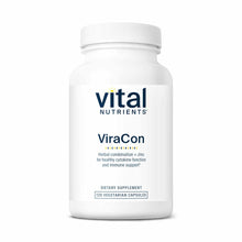 White bottle of Vital Nutrients ViraCon dietary supplement containing 120 vegetarian capsules with white screw cap.