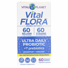 Vital Flora Ultra Daily Probiotic + Prebiotics Shelf Stable, 60 Veg Capsules, by Vital Planet