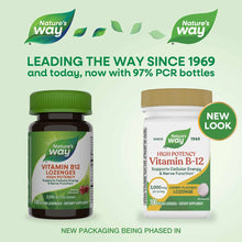 Nature's Way Vitamin B-12 2000 mcg cherry-flavored lozenges in old and new packaging bottles.