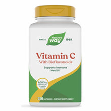 Nature's Way Vitamin C with Bioflavonoids bottle containing 250 capsules with gold cap.