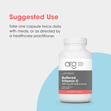 White bottle of Allergy Research Group Buffered Vitamin C 1000 mg with Bioflavonoids, 180 vegetarian capsules.