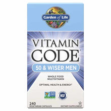 Garden of Life Vitamin Code 50 & Wiser Men multivitamin bottle containing 240 vegetarian capsules.