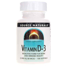 Vitamin D-3 2,000 IU, 100 Softgels, by Source Naturals