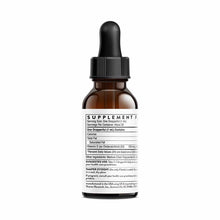 Dark amber glass dropper bottle with black cap containing liquid vitamin D3 supplement with white label.