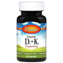 Vitamin D3 + K2, 60 Capsules, by Carlson Labs