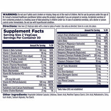 Supplement Facts label for Kal Women 50+ Multivitamin vegcaps showing ingredients, serving size, and daily value percentages.