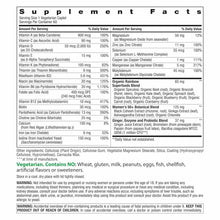 Supplement Facts label for Women's One 50+ Multivitamin showing serving size, vitamin and mineral amounts with daily values.