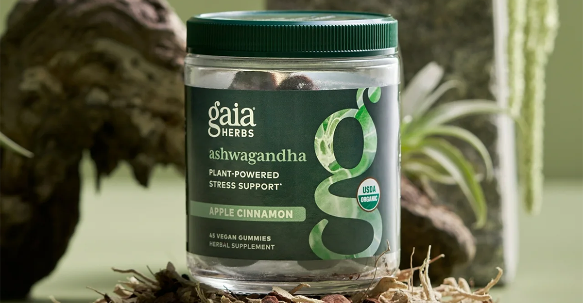 Gaia herbs ashwagandha with a jungle like background