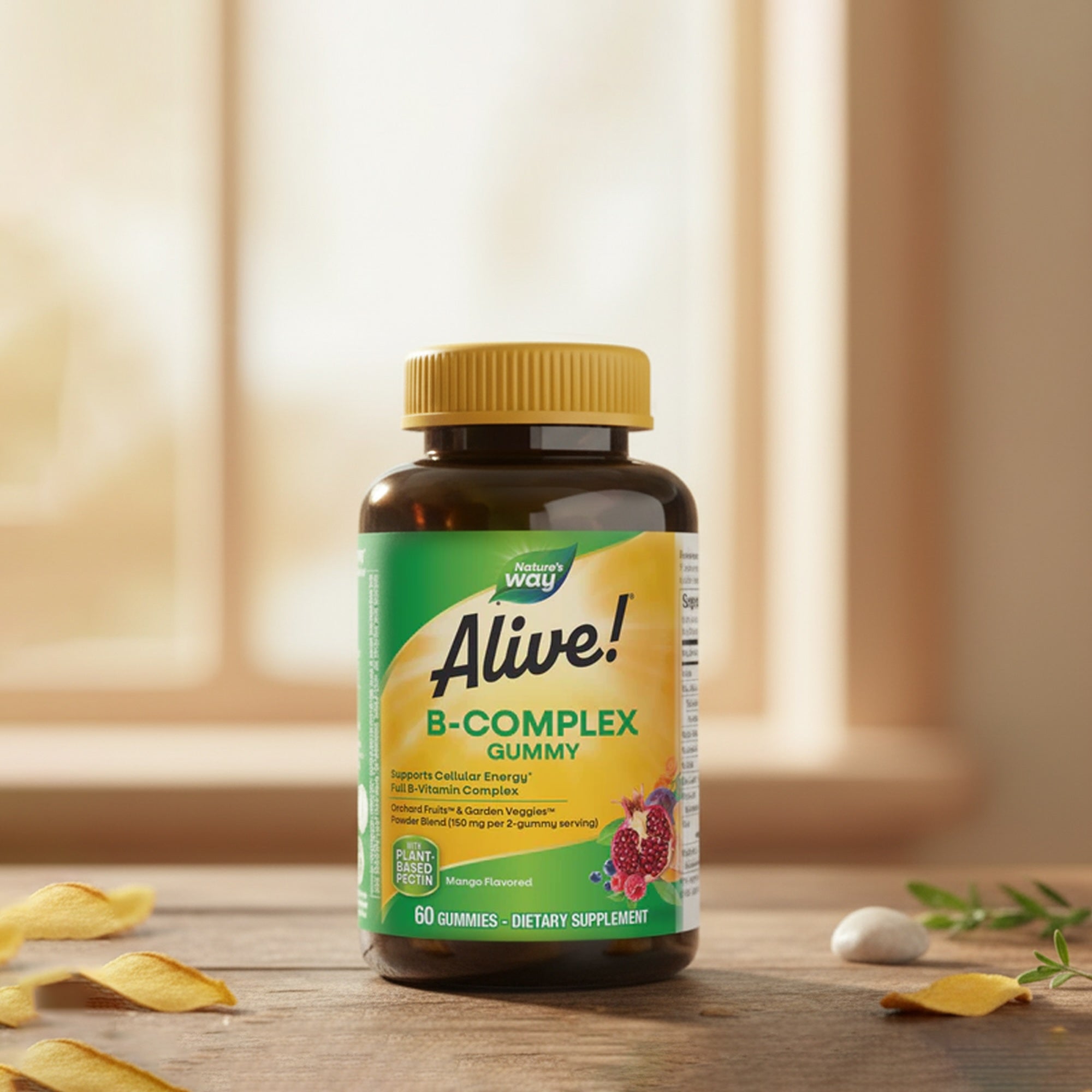 Nature's Way Alive B-Complex Gummies on a wooden surface