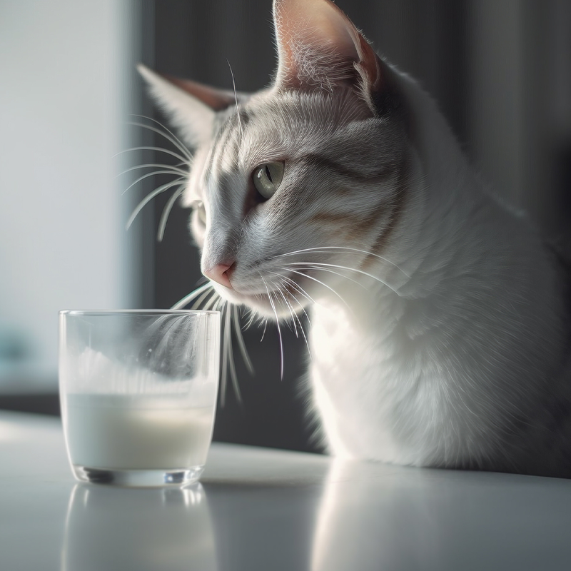Cat with glass of milk