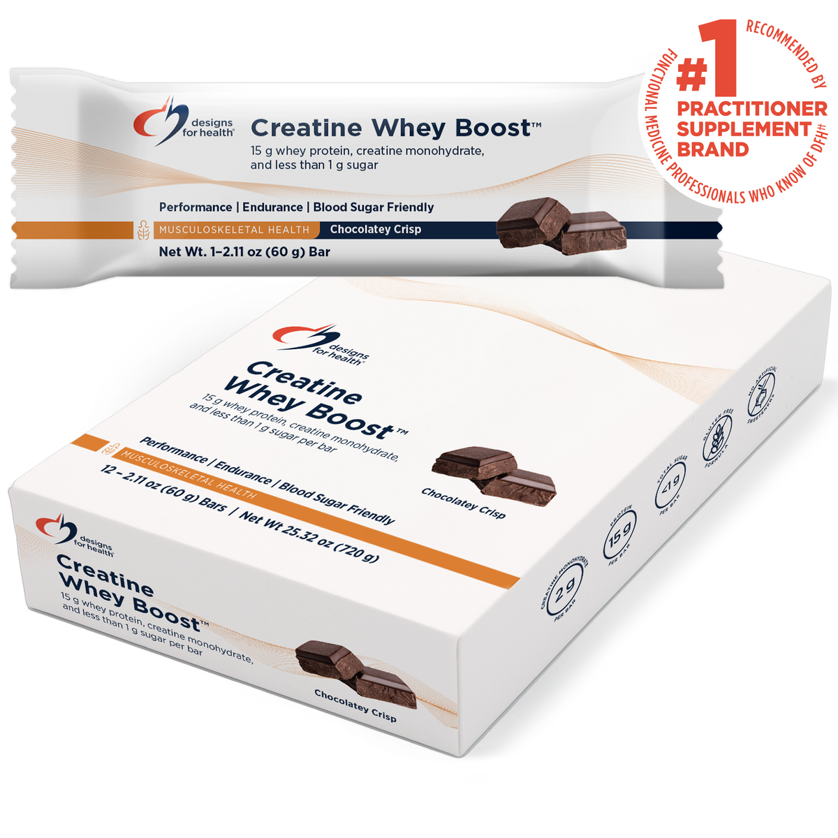 Creatine Whey Boost Chocolately Crisp Bars, 12 Bars, by Designs For Health
