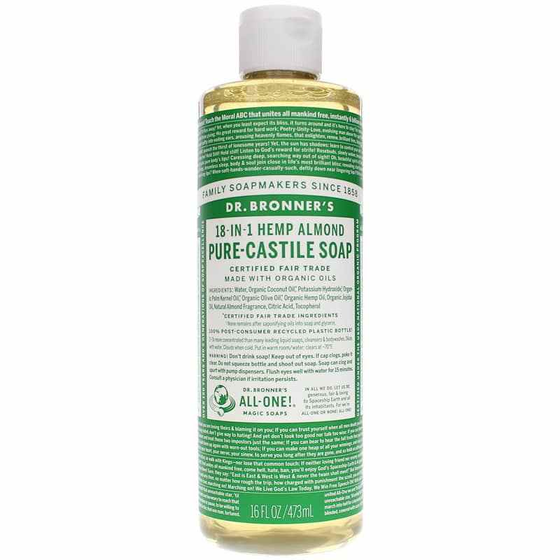 18-In-1 Hemp Pure Castile Soap, Almond, 16 Oz, by Dr. Bronner's Magic Soaps