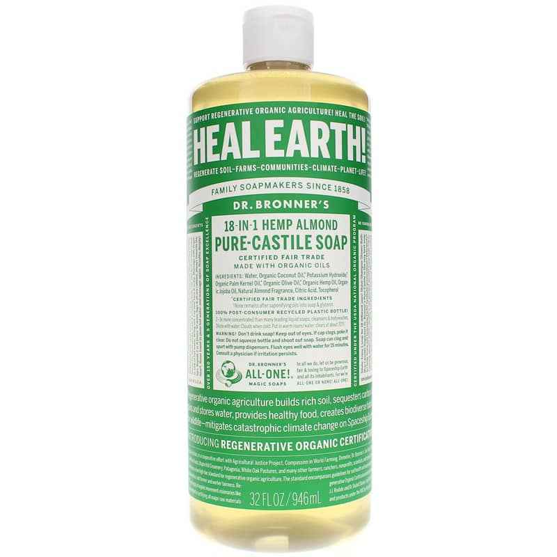 18-In-1 Hemp Pure Castile Soap, Almond, 32 Oz, by Dr. Bronner's Magic Soaps
