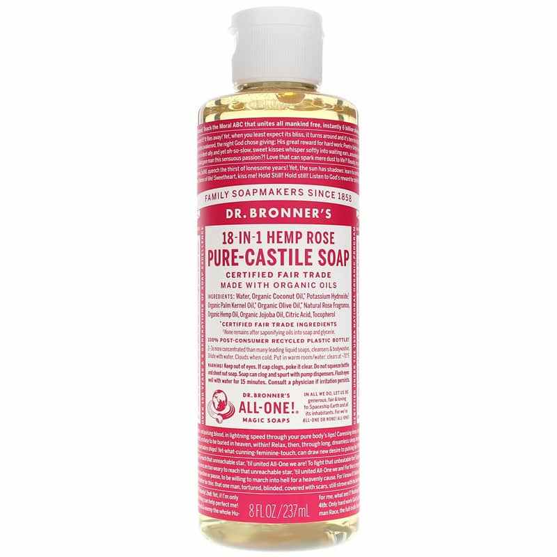 18-In-1 Hemp Pure Castile Soap, Rose, 8 Oz, by Dr. Bronner's Magic Soaps